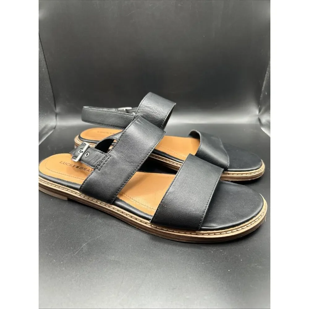 Lucky Brand Kaimana Black Leather Strappy Sandals Adjustable Strap Women's 10